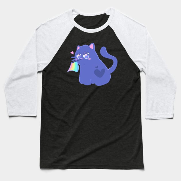 PURRIDE! Catto with a Rainbow Flag Baseball T-Shirt by silly cattos